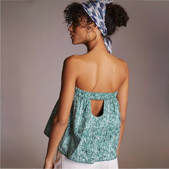 Anthropologie Green Botanic Print Strapless Tube Top - Picture 4 of 9